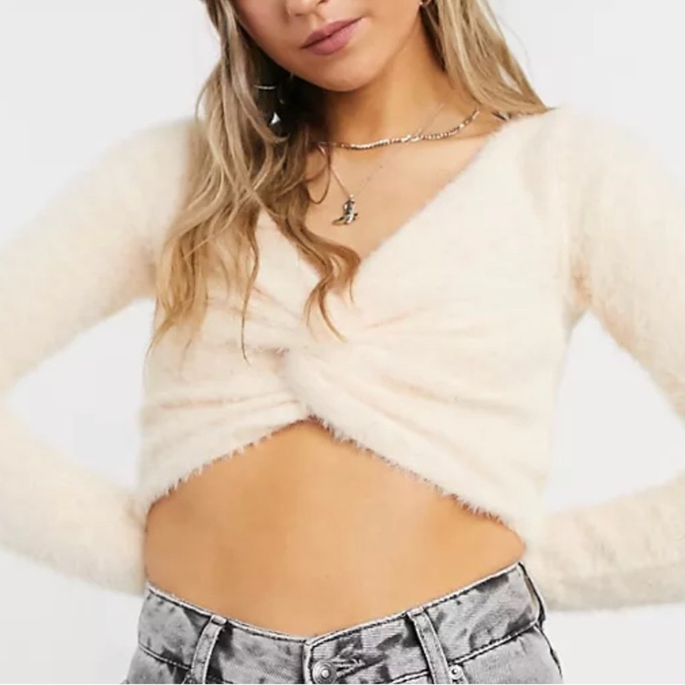 Pink Fuzzy Cropped Sweater